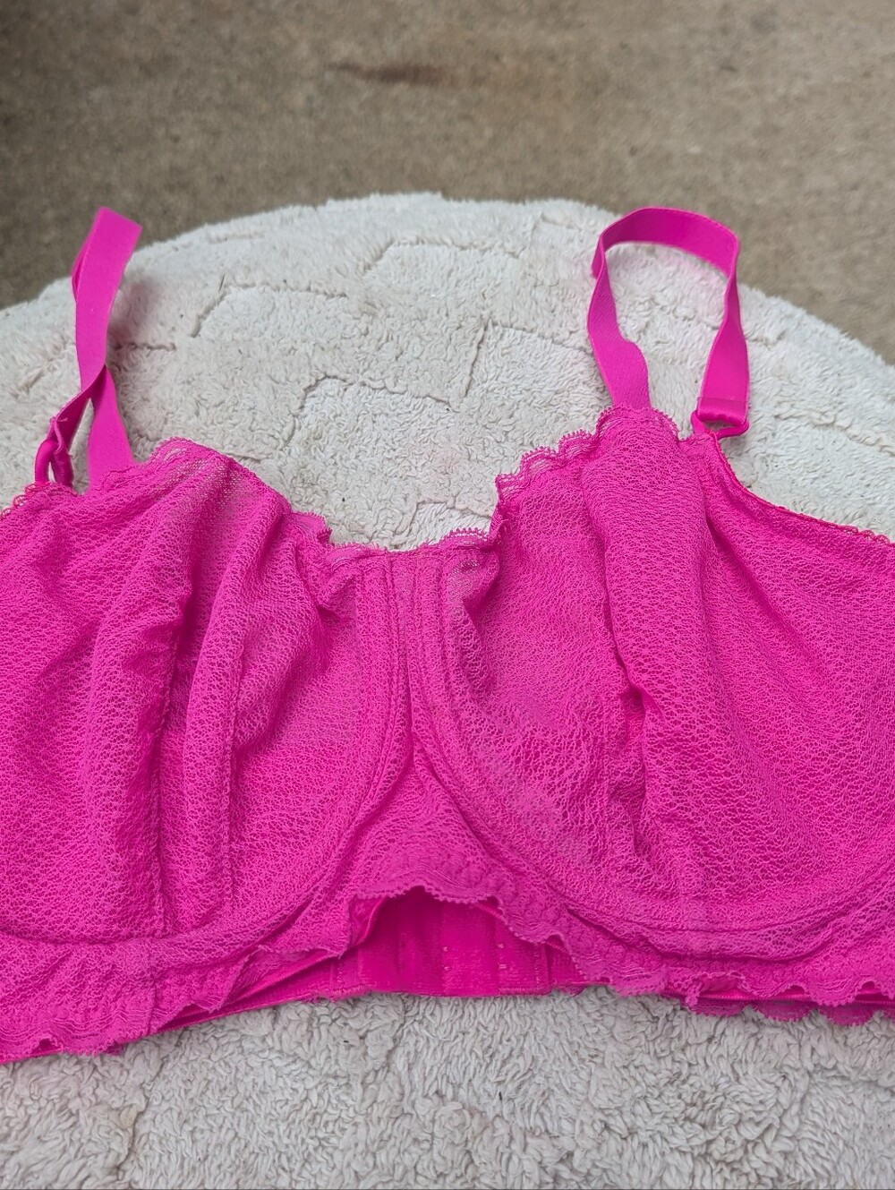 Auden Bright Pink Lace Trim Bra Top Size 38D